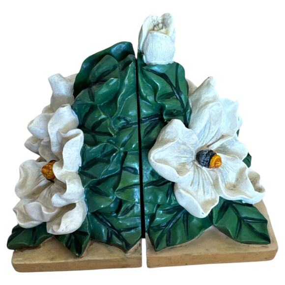 Unbranded Other - Vintage Retro Magnolia Flower Resin Book Ends Set of 2